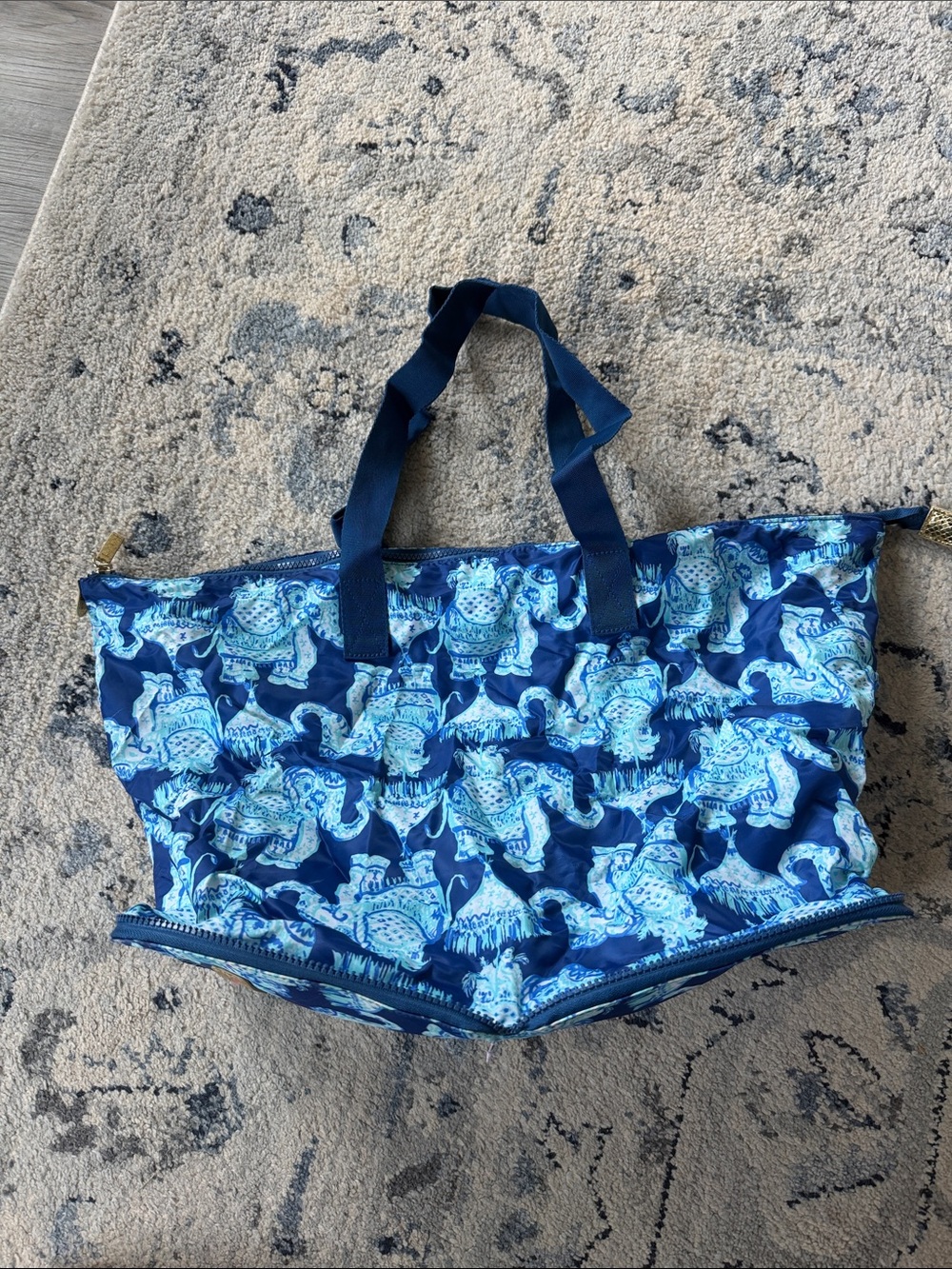 Lilly Pulitzer Blue Elephant Print Folding Tote Bag - Picture 2 of 4